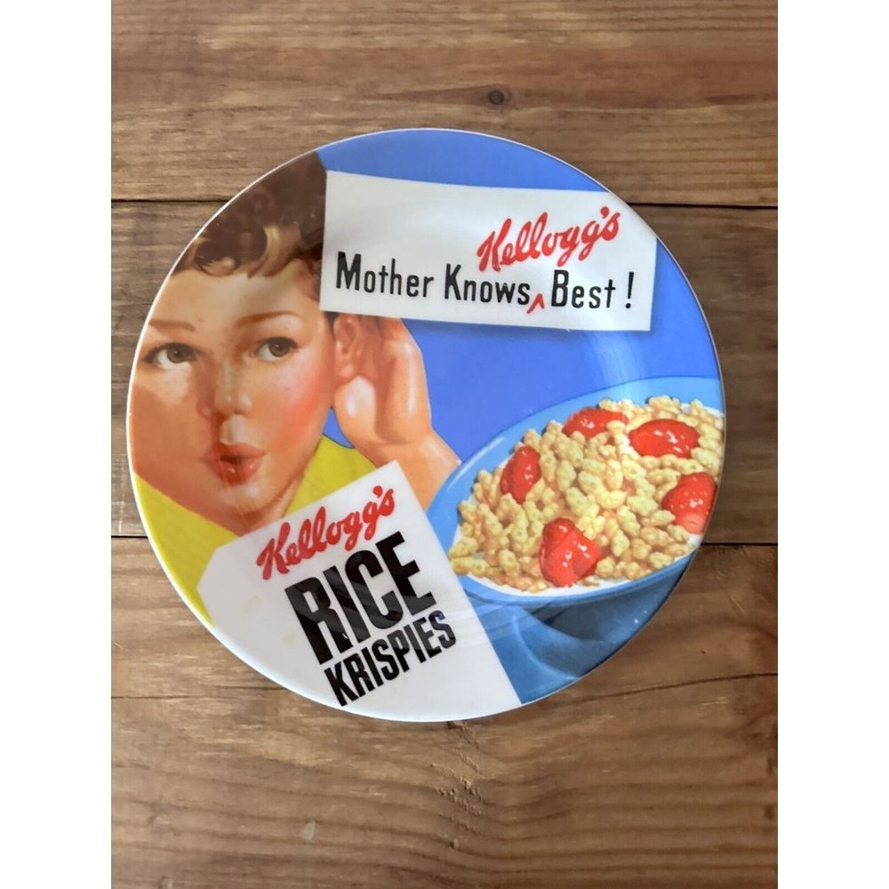 KELLOGGS 2006 8" blue Rice Krispies Ceramic Plate mother knows best Vintage